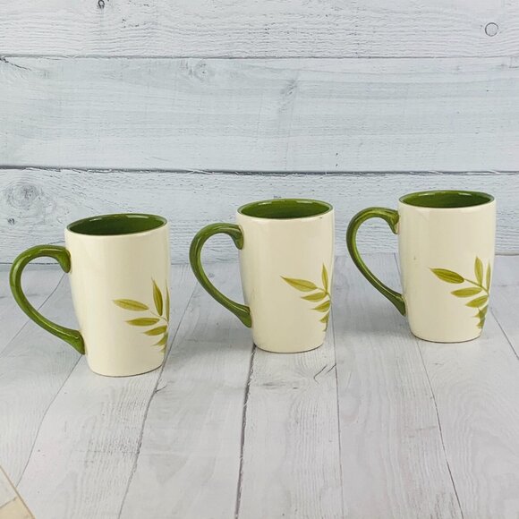Tabletops Gallery COSTA SQUARE Sage Green Palm Leaves Large Coffee Cup Mug Set 3 - Picture 3 of 9